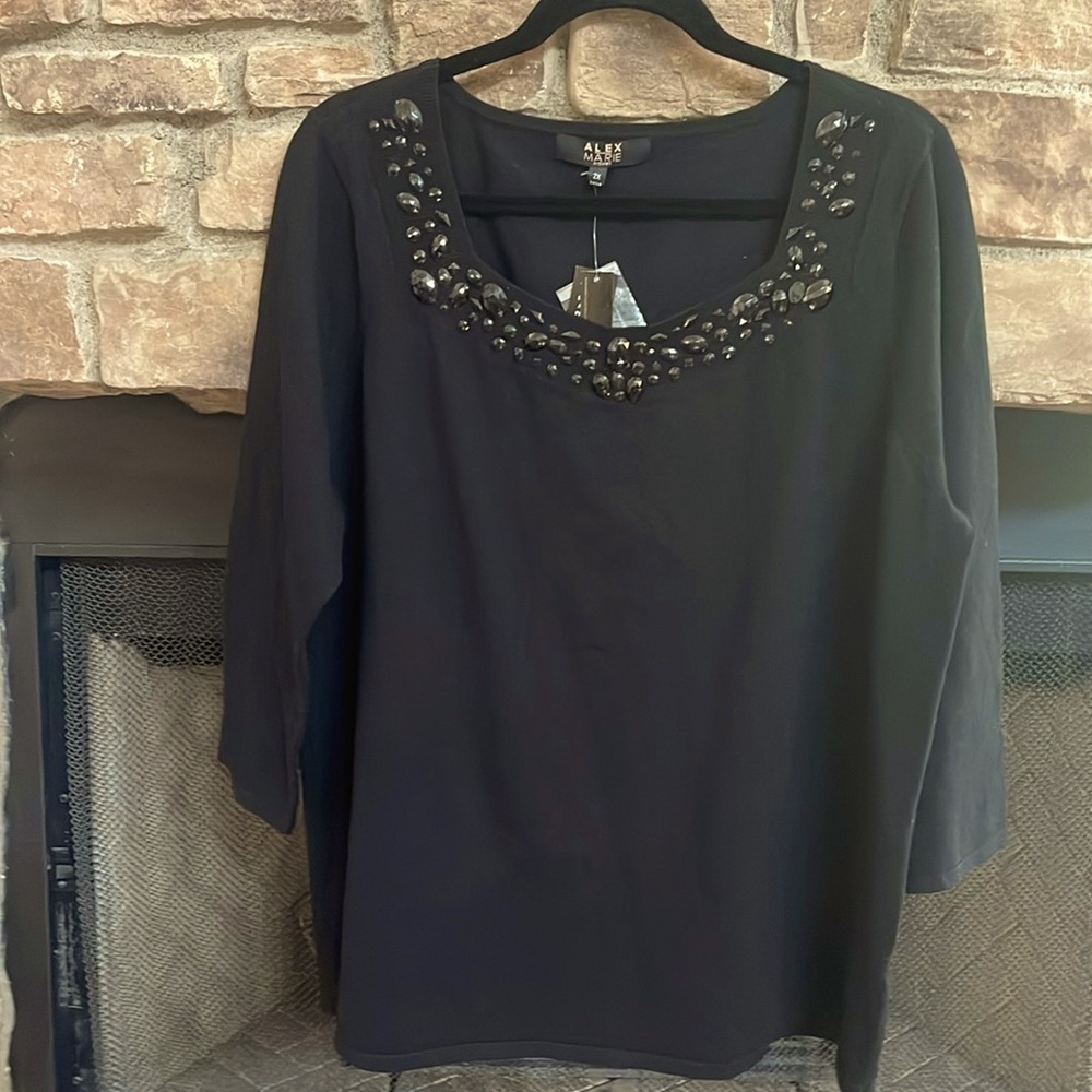 NWT Alex Marie black sweater with black embellishments. Size 2X
